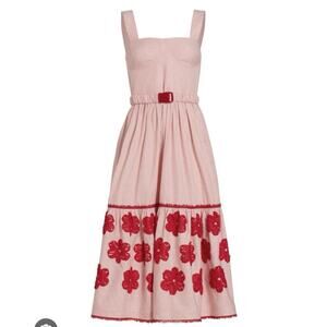 SILVIA TCHERASSI Dione Striped Midi-dress In Orange Embroidered Flower MEDIUM